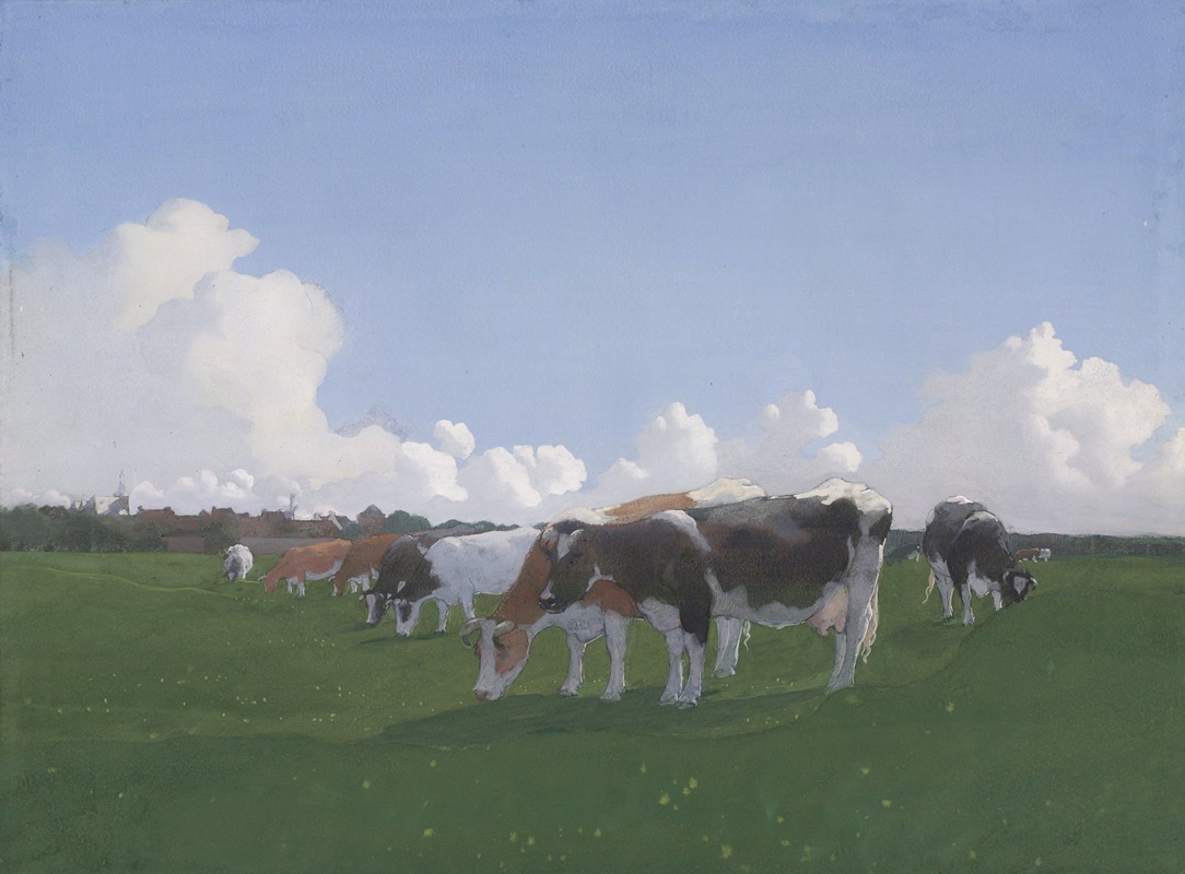 Jan Voerman - Grazende koeien in een weiland
