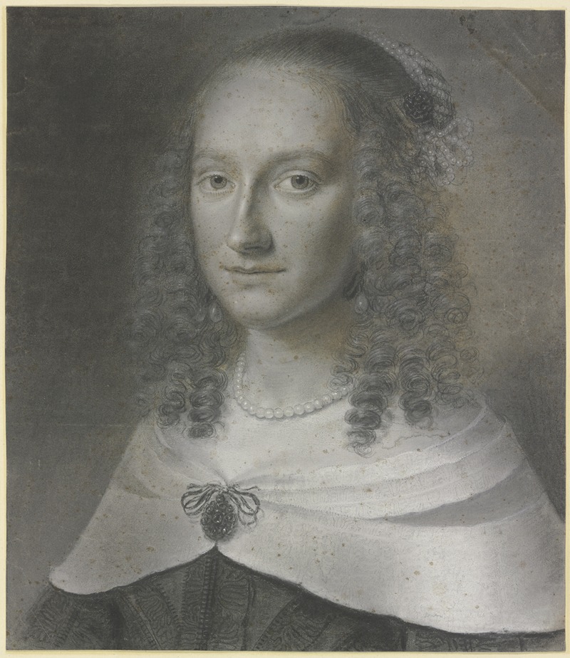 Wallerant Vaillant - Brustbild einer Dame mit langen Locken und weißem Umschlagetuch, gehalten von einer Agraffe