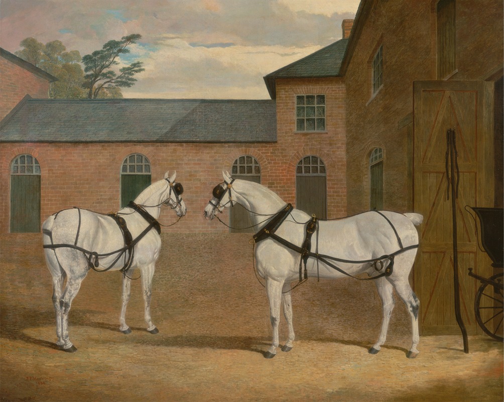 John Frederick Herring Snr. - Grey carriage horses in the coachyard at Putteridge Bury, Hertfordshire