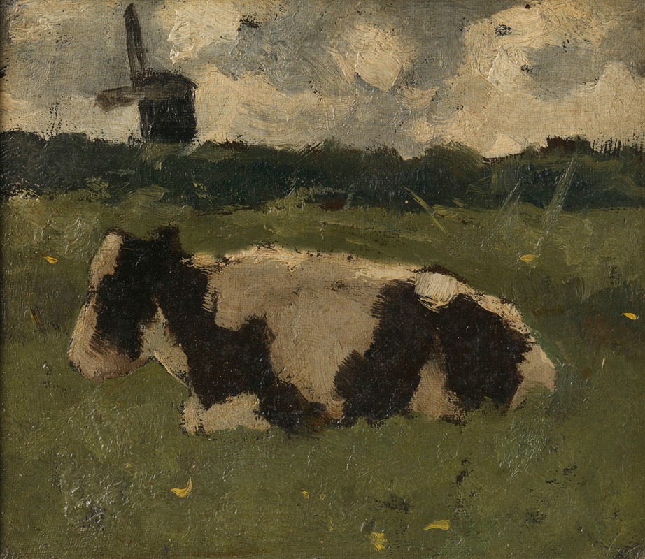 Richard Nicolaüs Roland Holst - Resting Cow with a Mill