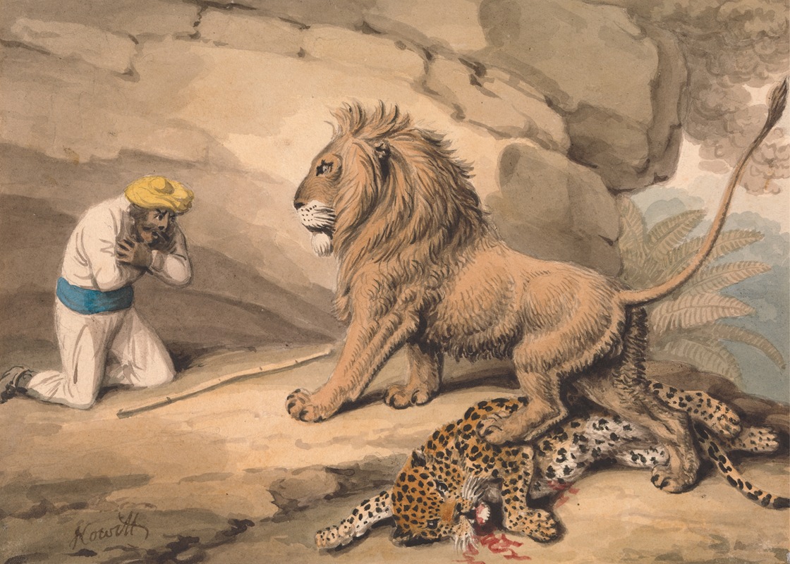 Samuel Howitt - A Lion Standing over a Wounded Leapard