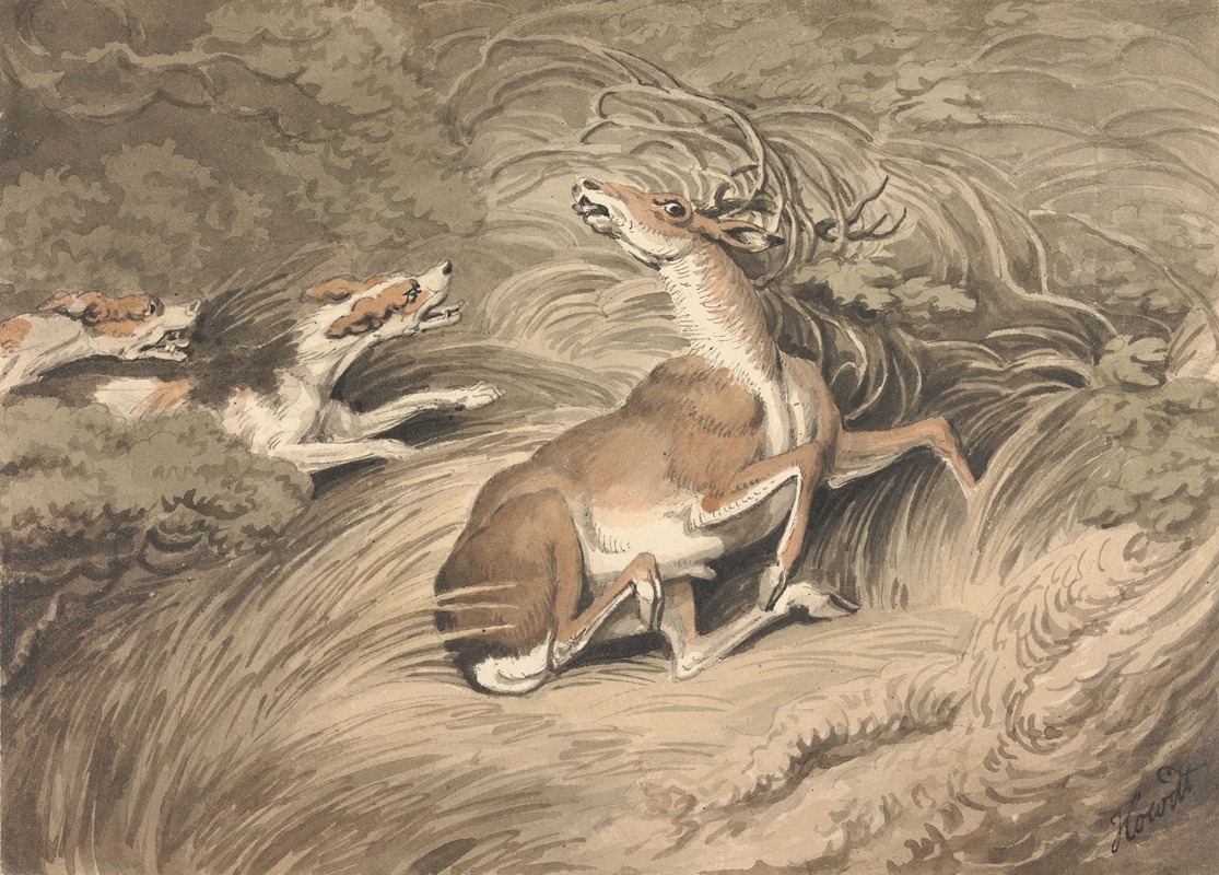 Samuel Howitt - Two Hounds Attacking a Stag at Bay