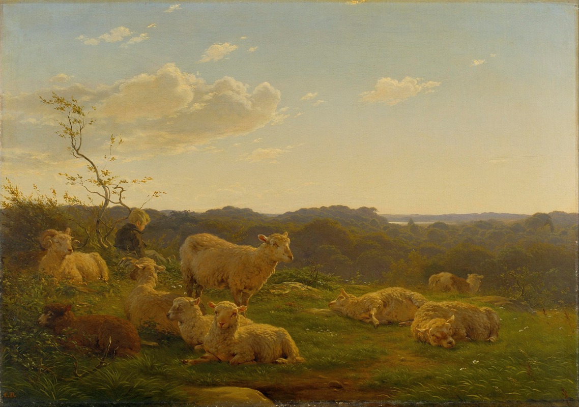 Carlo Dalgas - Sheep on a hill near Skarridsø