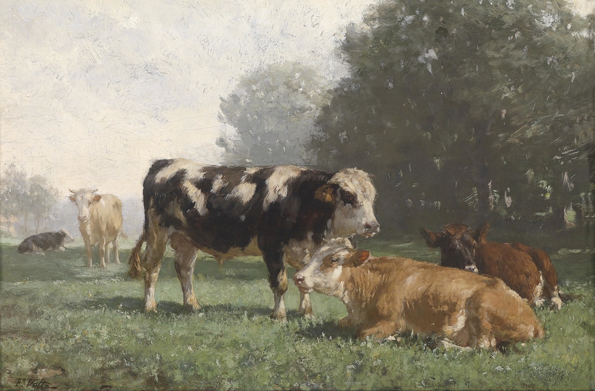 Friedrich Voltz - Rastende Kühe auf der Weide