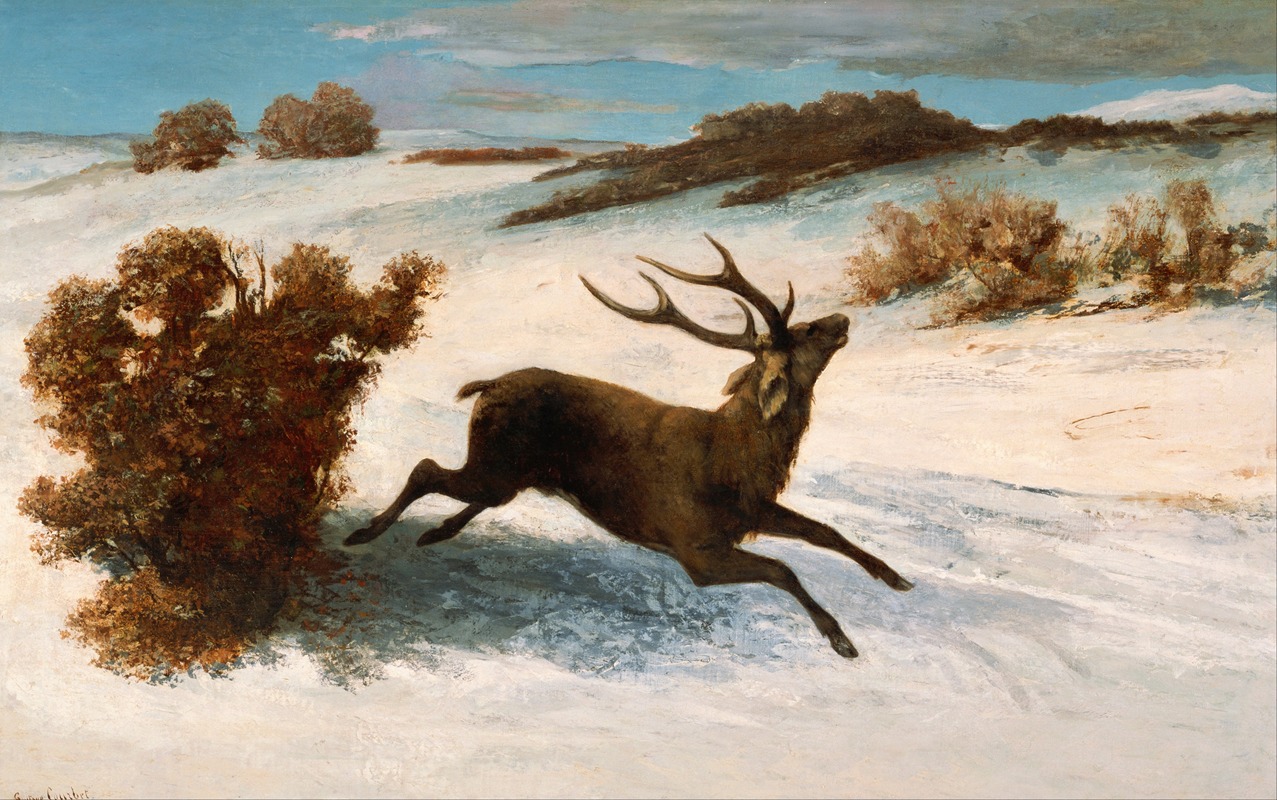 Gustave Courbet - Deer Running in the Snow