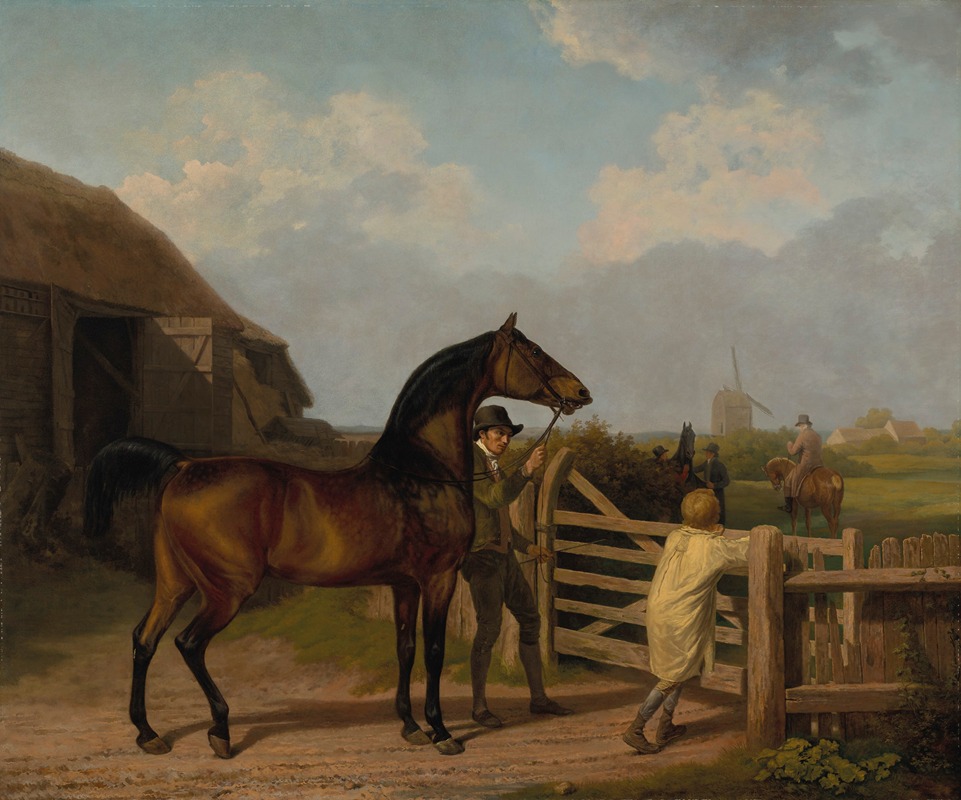 Jacques-Laurent Agasse - Bay Ascham, a stallion, led through a gate to a mare