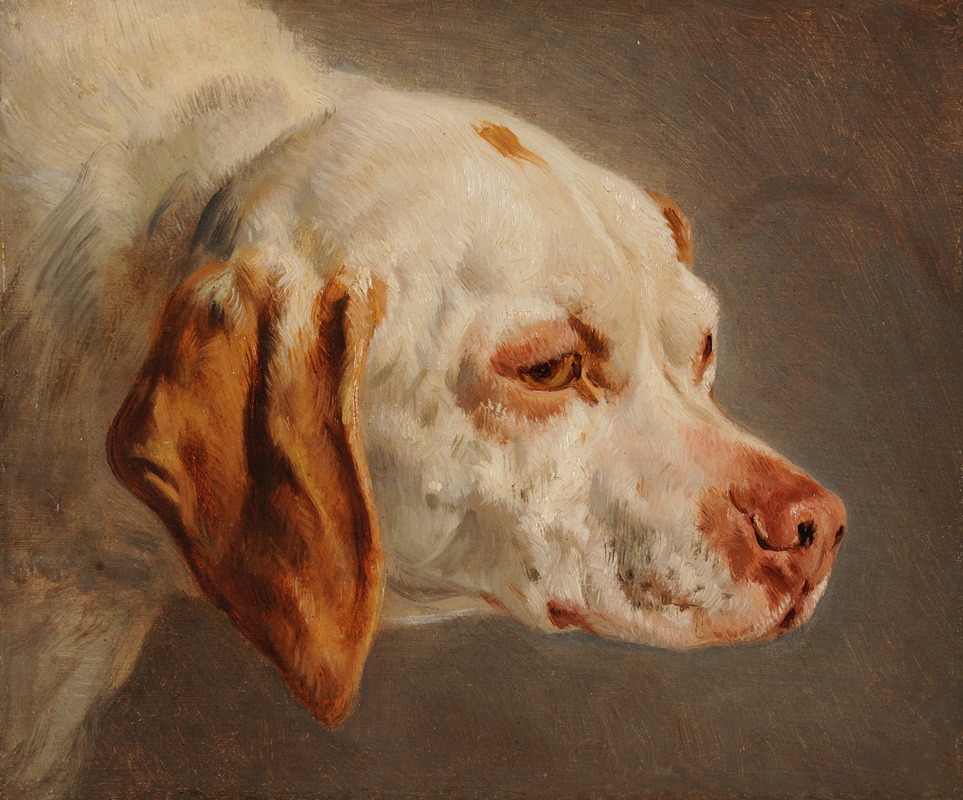 Jacques-Raymond Brascassat - Tête de chien de chasse blanc et brun