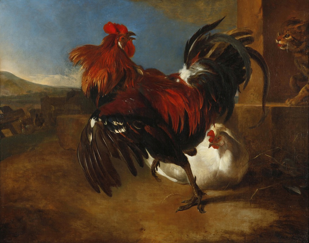 Melchior d'Hondecoeter - Poultry-yard with angered cock