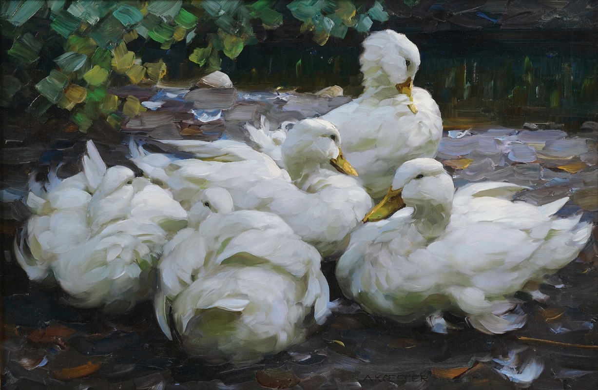 Alexander Koester - Fünf ruhende weiße Enten