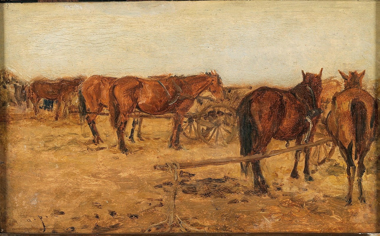 August von Pettenkofen - A Carriage with Horses