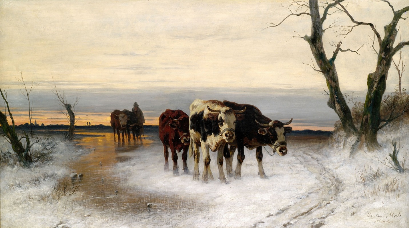 Christian Mali   - Heimtrieb der Herde in winterlicher Landschaft
