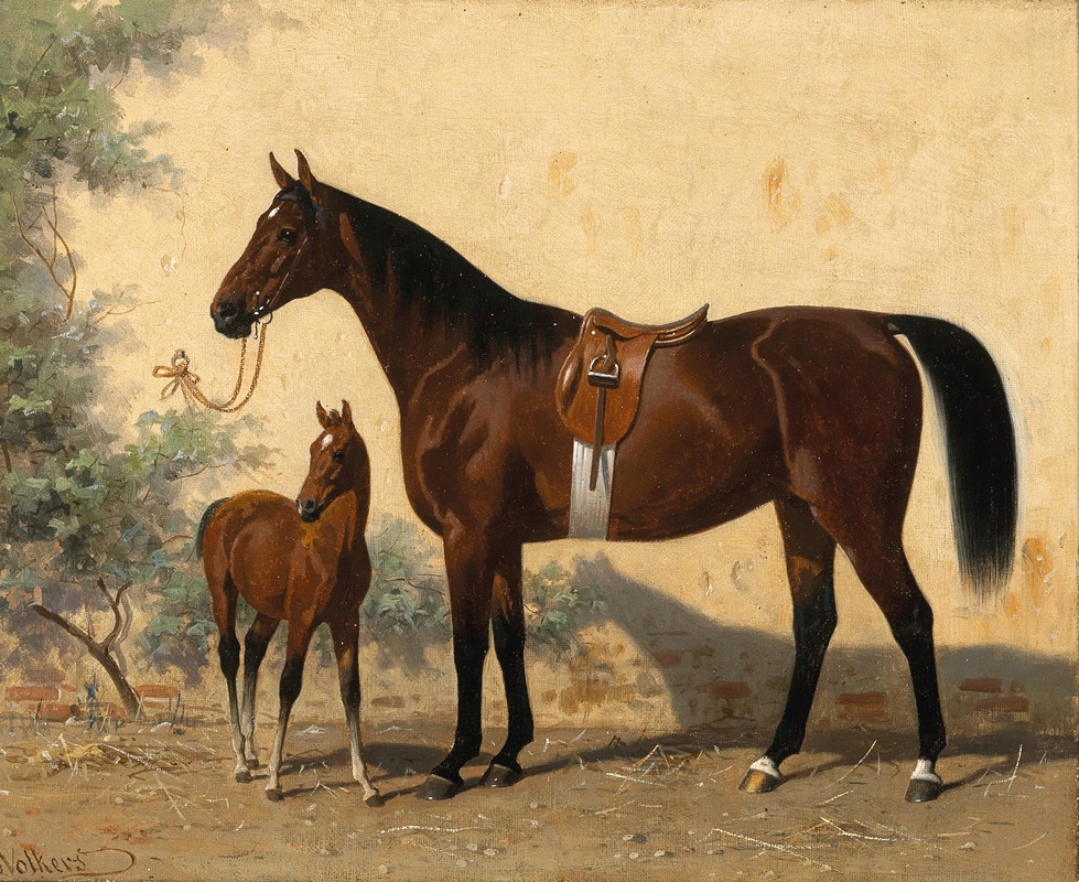 Emil Volkers - A Bay Horse with Foal
