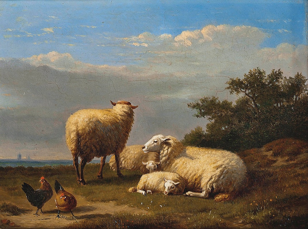 Eugène Joseph Verboeckhoven - Sheep and poultry in pasture