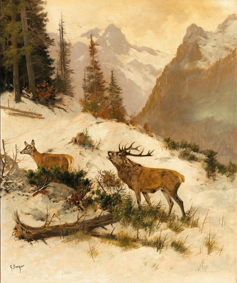 Georg Berger - Roe Deer in a Mountain Landscape in Winter