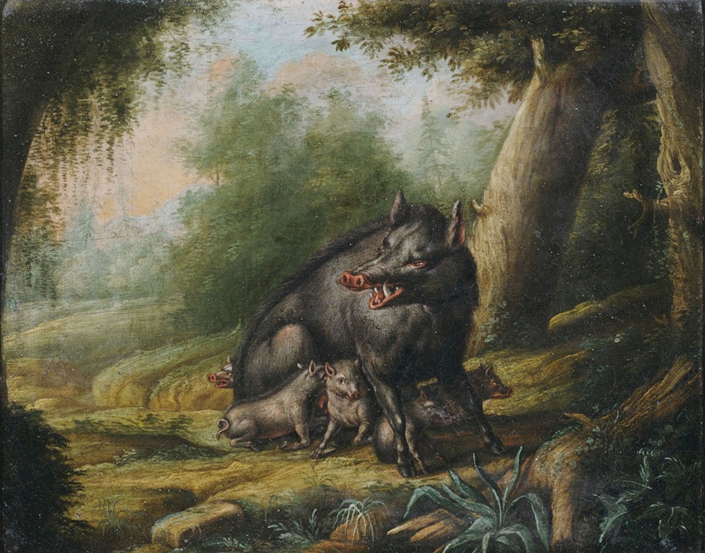 Georg Ernst Sandner - Eine Wildsau mit ihren Jungen. Ein Bär wird von Bienen attackiert.