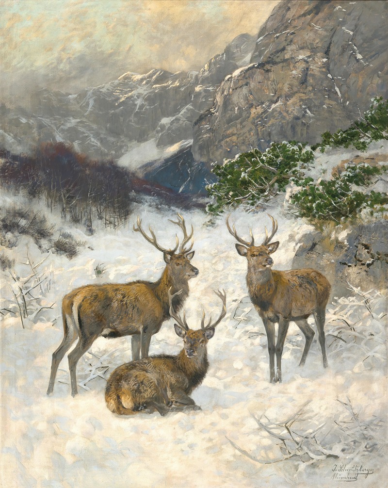 Josef Schmitzberger - A Deer Herd in Winter