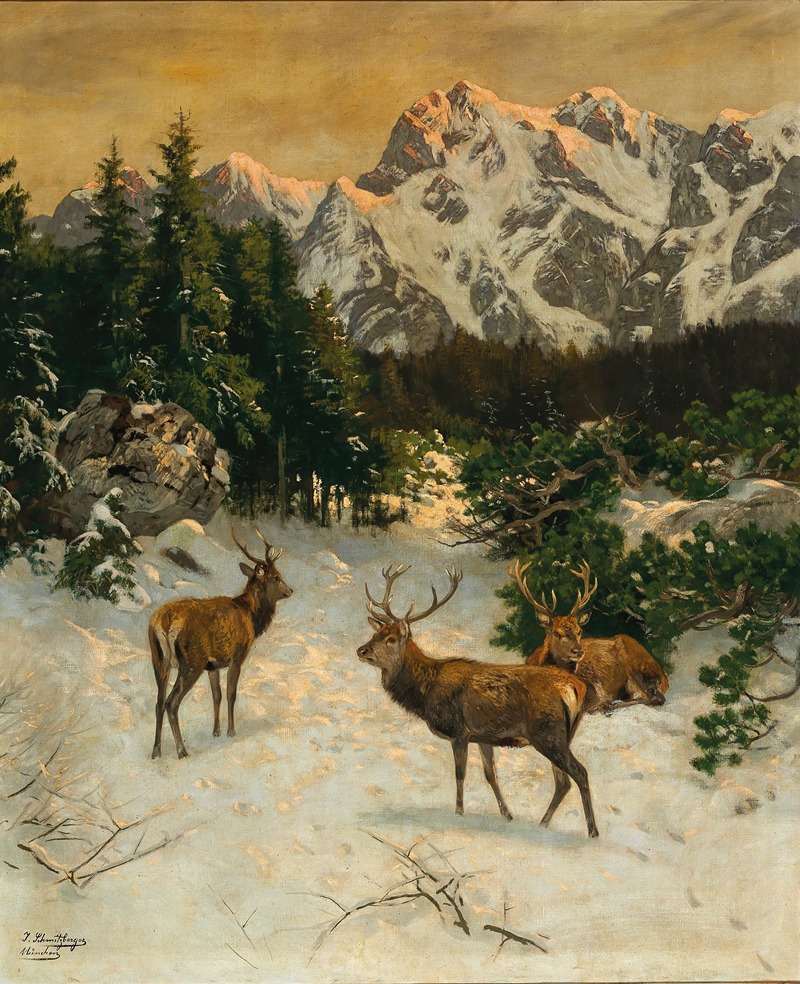 Josef Schmitzberger - Red Deer in the Alps in Winter