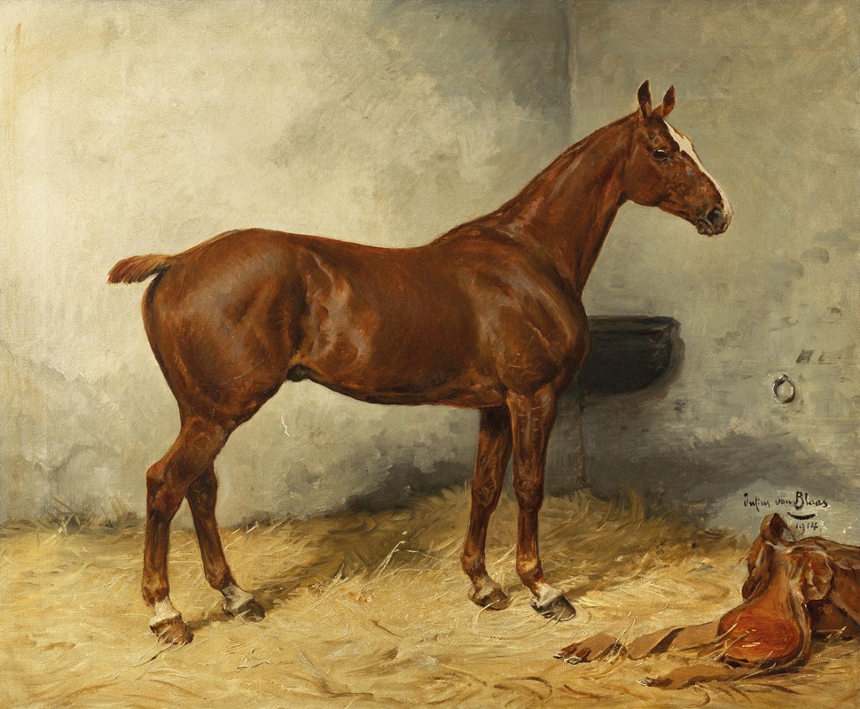 Julius von Blaas - A Horse in a Stable