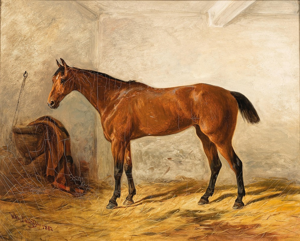 Wilhelm Richter - A Bay Horse in a Stable with Saddle Blanket