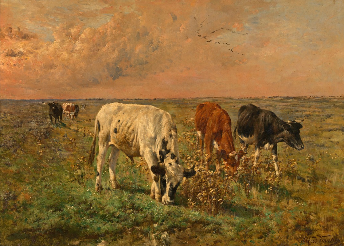 Alfred Verwee - Cows in a Pasture