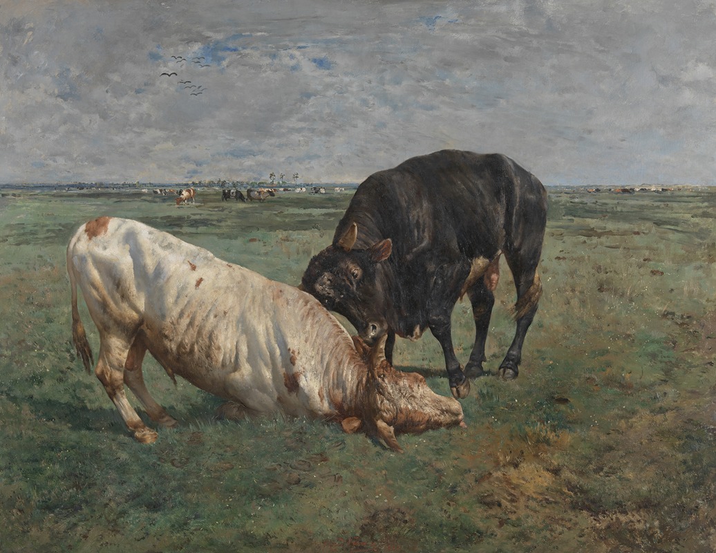 Alfred Verwee - Fight between two young bulls