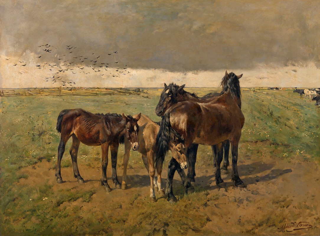 Alfred Verwee - Foals in the Paddock
