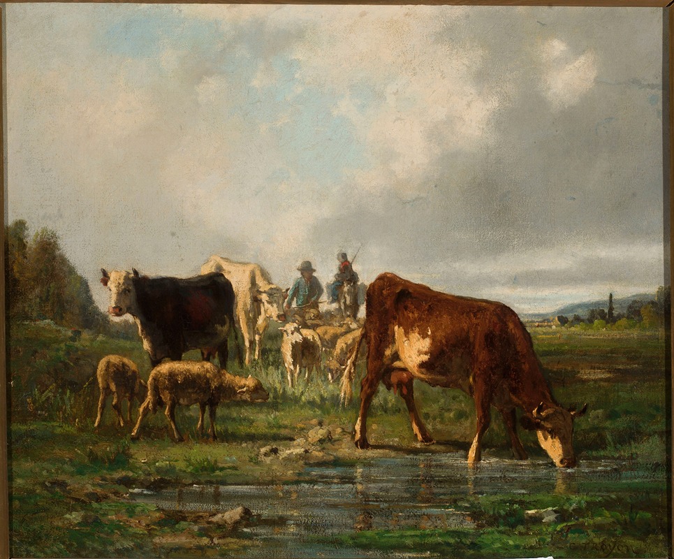 Constant Troyon - Cattle at the waterhole