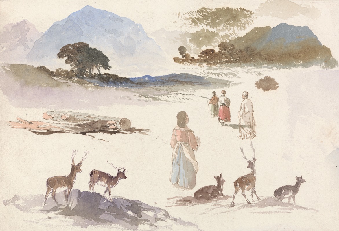 Aaron Edwin Penley - Sheet of Studies of Deer, Figures and Landscape