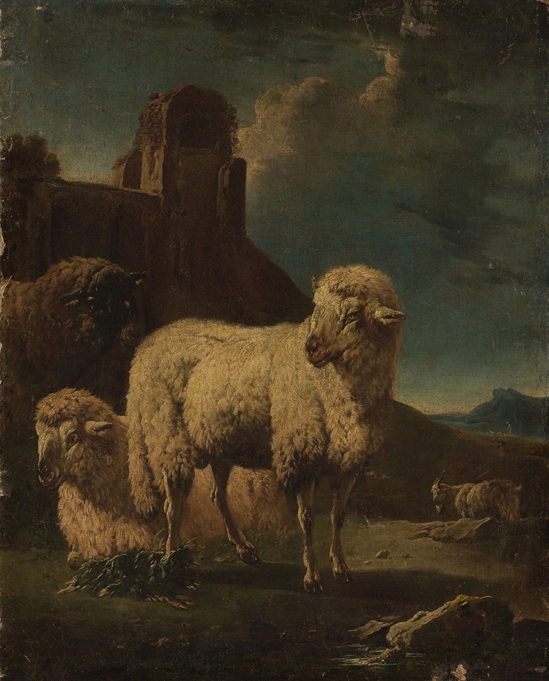 Philipp Peter Roos - Rams with ruins in the background
