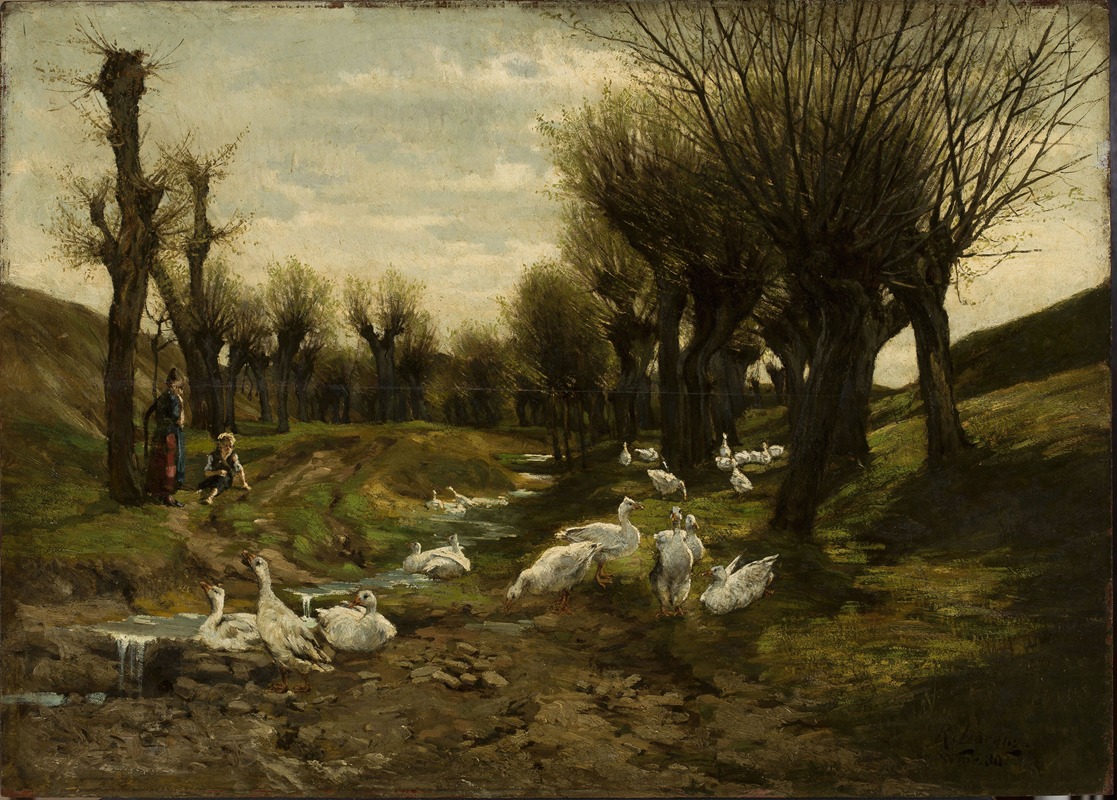 Richard Lorenz - Geese alongside a creek