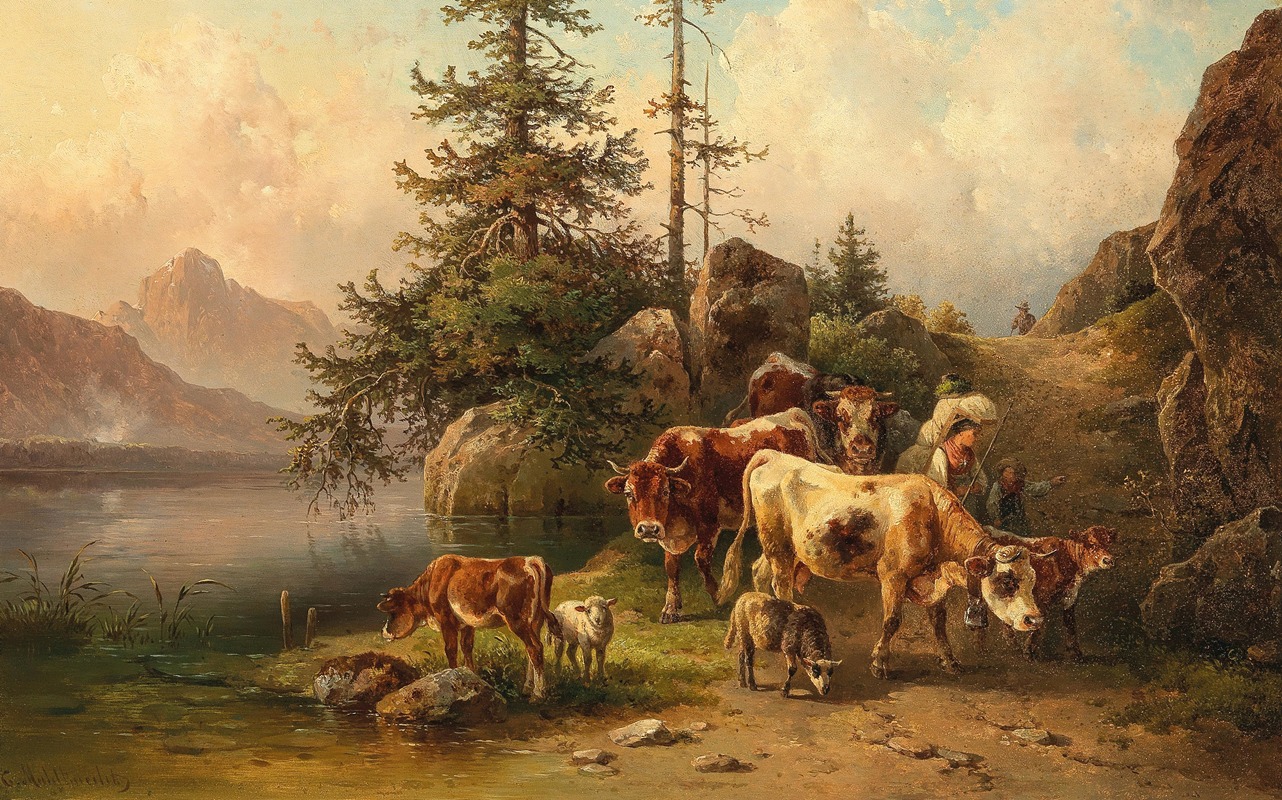 Edmund Mahlknecht - Grazing Cattle on the Lakeside