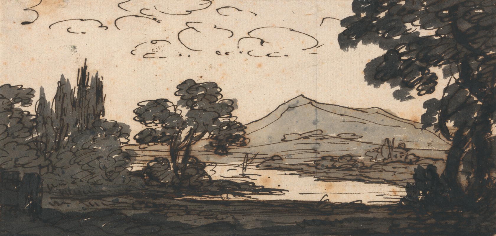 Alexander Cozens - Landscape with Mountain and Lake