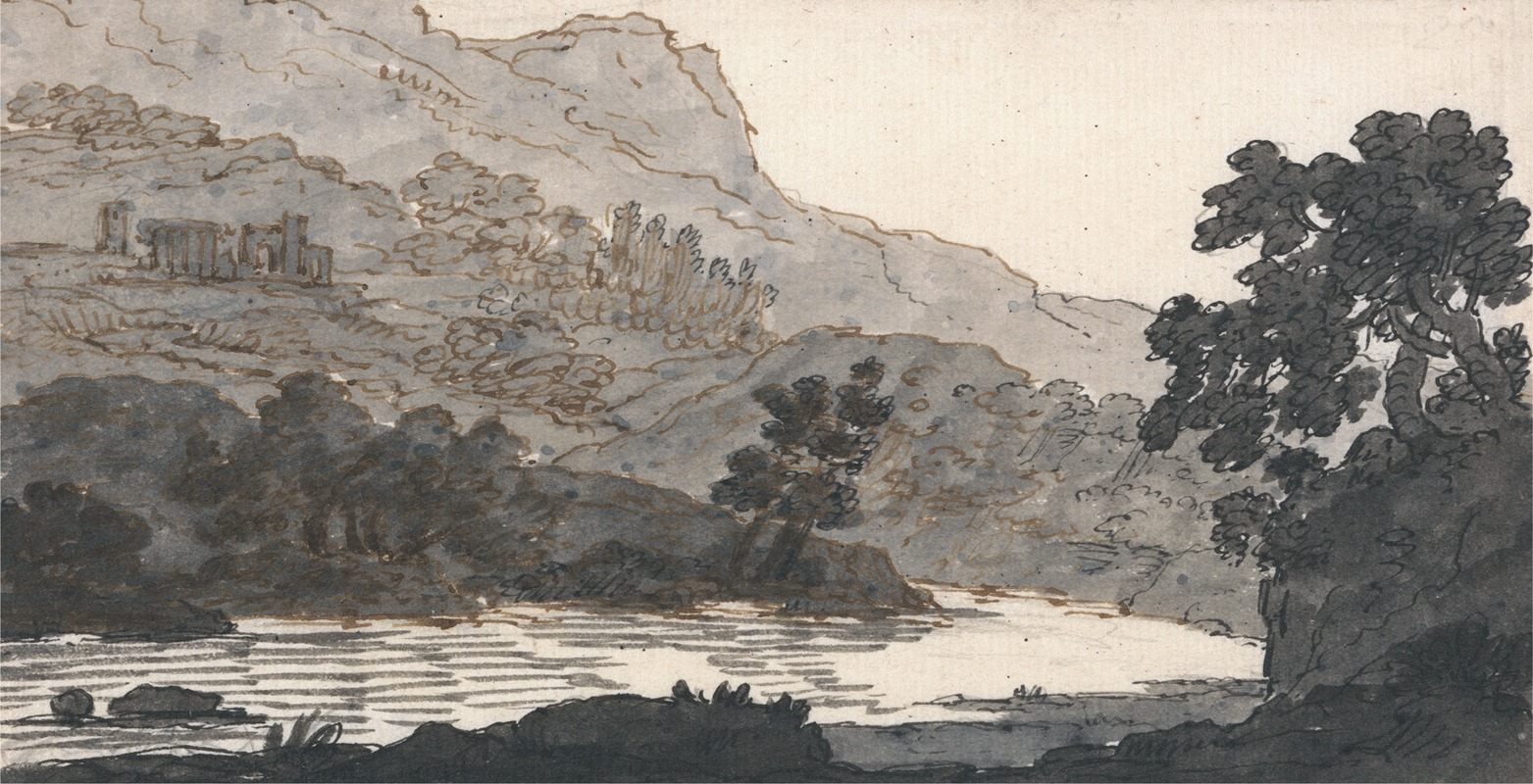 Alexander Cozens - River and Mountain, with Ruins