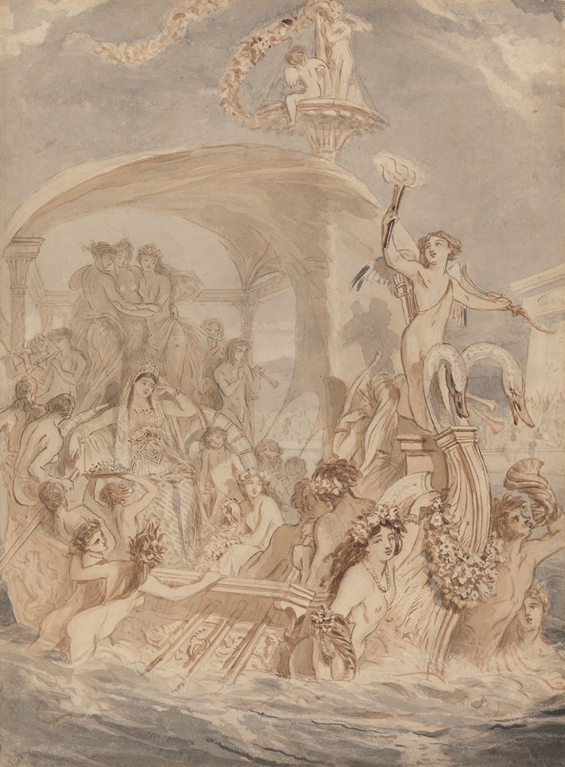 Alfred Edward Chalon - Cleopatra on the Cydnus to Meet Antony