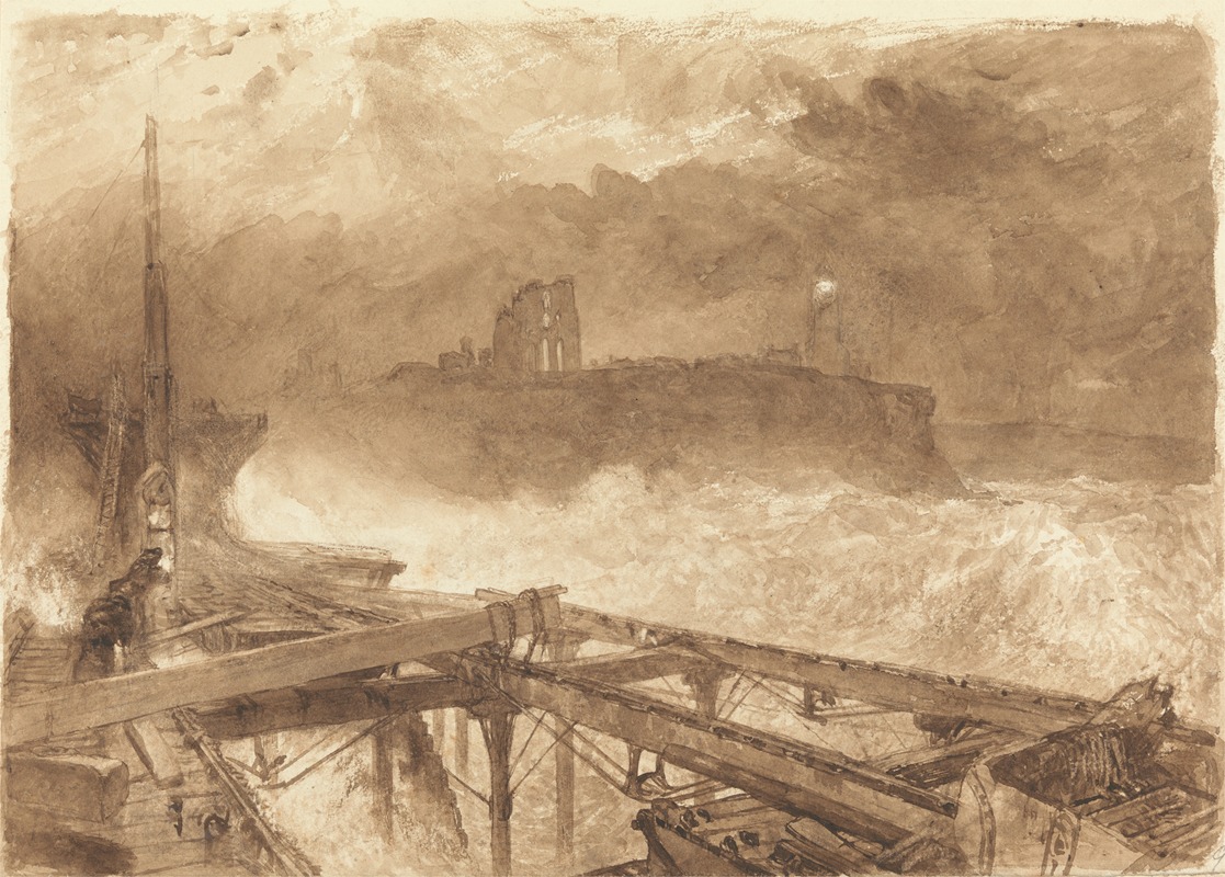 Alfred William Hunt - Study for Tynemouth Pier – Lighting the Lamps at Sundown