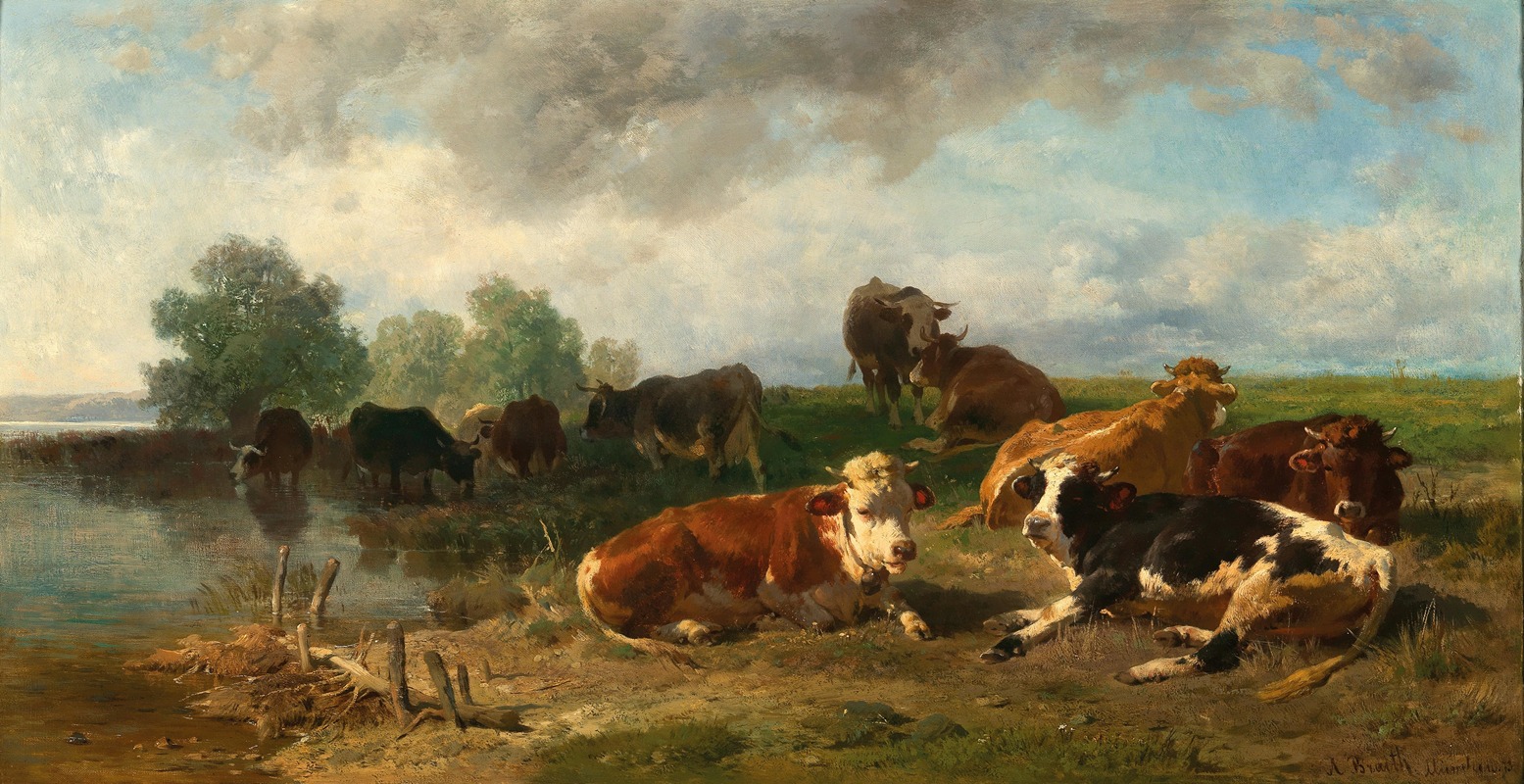 Anton Braith - Cattle Resting on the Lakeside