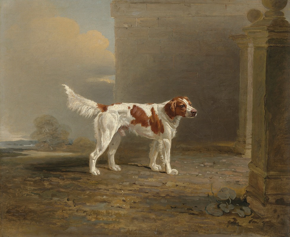 Ben Marshall - A white setter in a landscape by a gateway