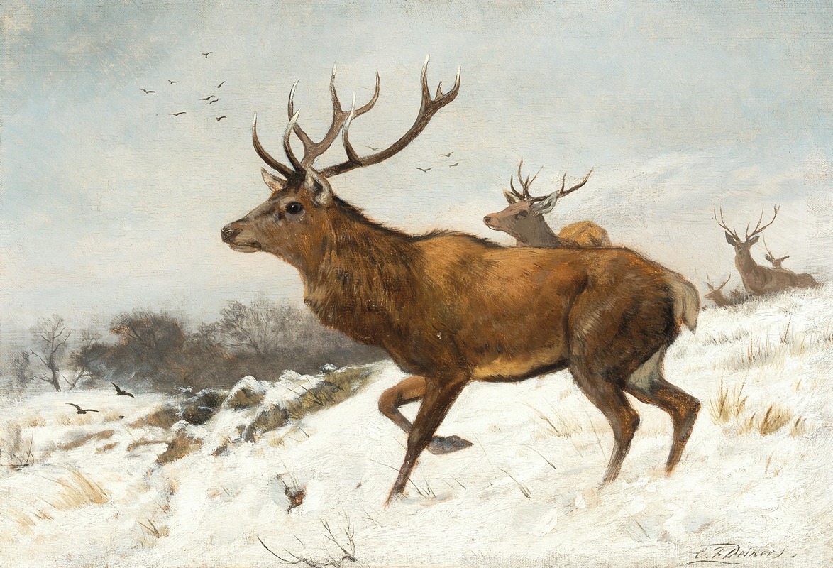 Carl Friedrich Deiker - Stags in the Snow
