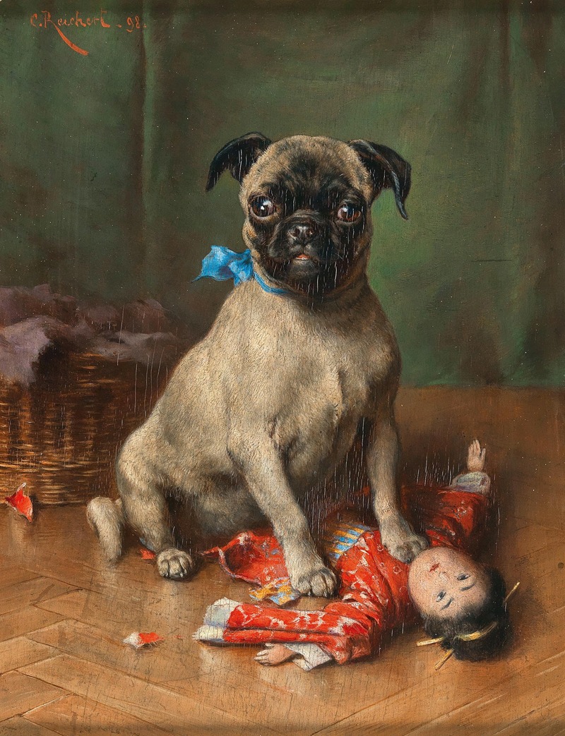 Carl Reichert - A Pug with a Japanese Doll