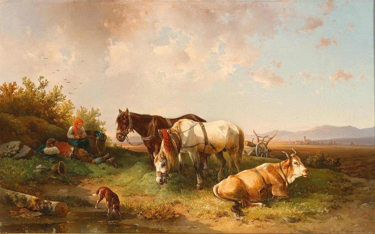 Edmund Mahlknecht - Resting in the Fields, in the Background Perchtoldsdorf