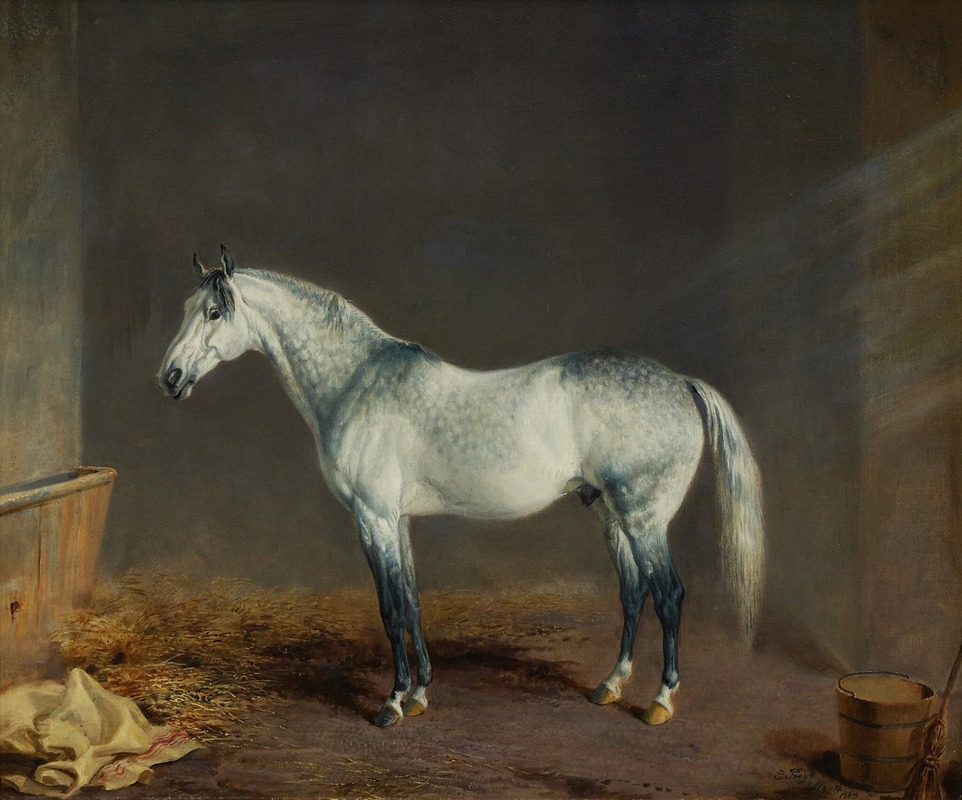 Edward Troye - Lightning (A Gray Racehorse) in a Stable