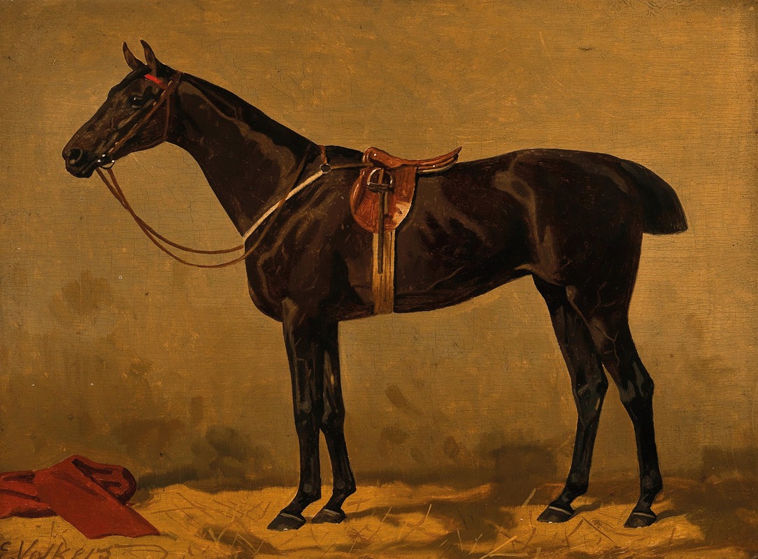 Emil Volkers - A Bay Horse in a Stable