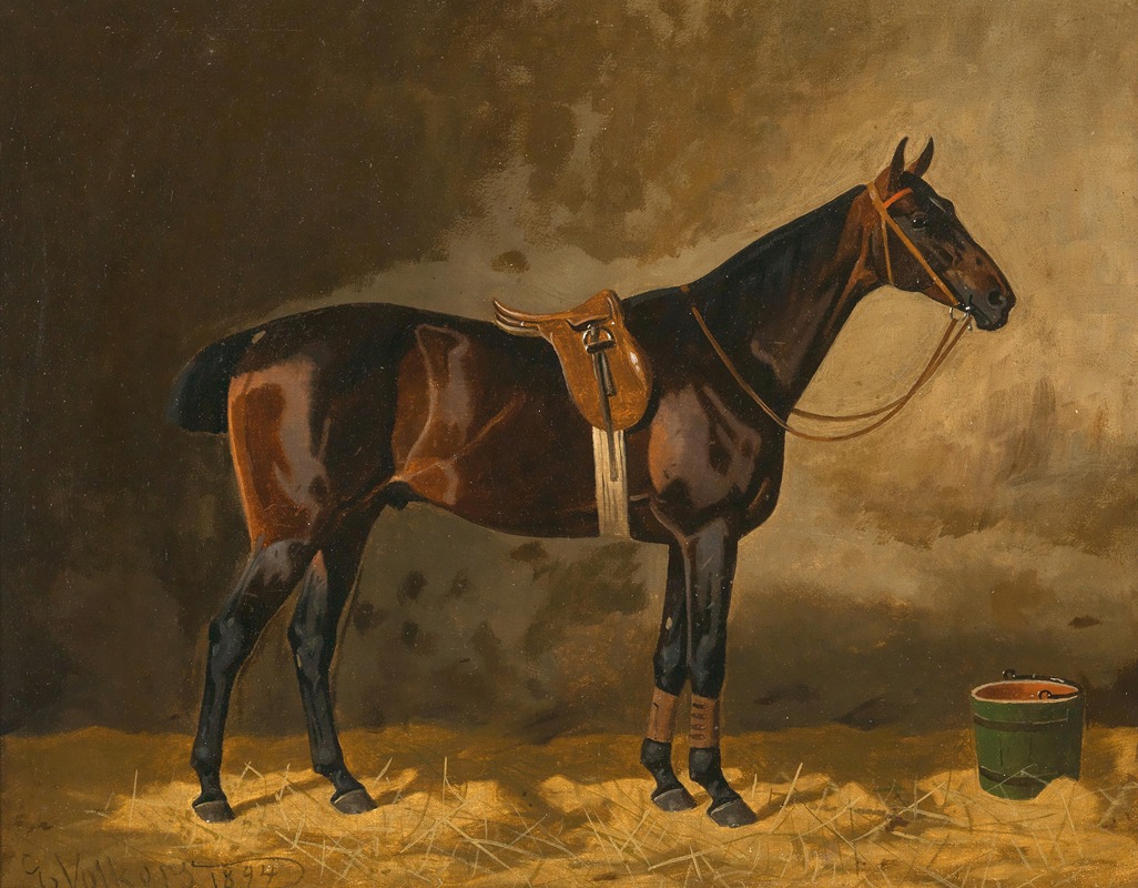 Emil Volkers - A Bay Horse in a Stable