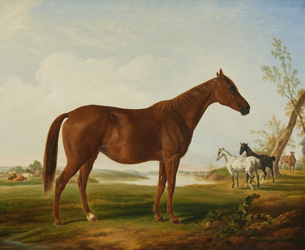 Henri Delattre - Fashion in a Landscape with Horses Beyond