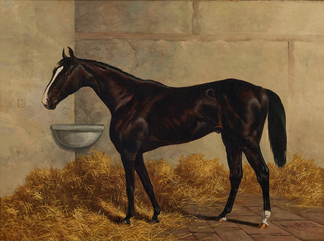 Henry Stull - Longfellow (A Dark Bay Racehorse) in a Stable