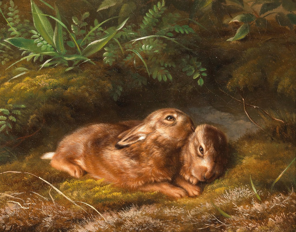 Johannes Christian Deiker - Two Rabbits in the Moss