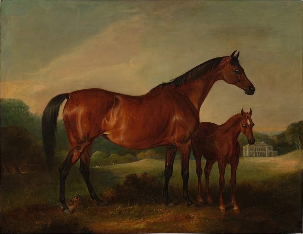 John Ferneley - Beeswing & Foal with Old Fort Beyond ﻿