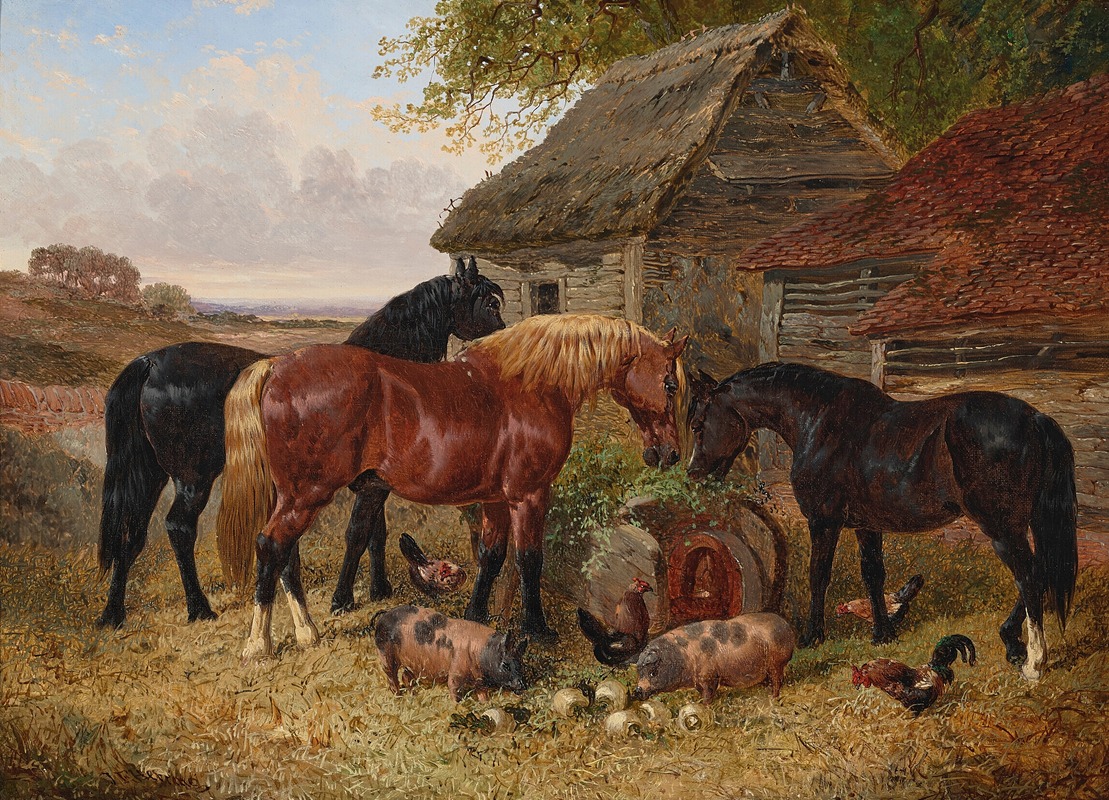 John Frederick Herring Jr. - Horses and pigs in a farmyard