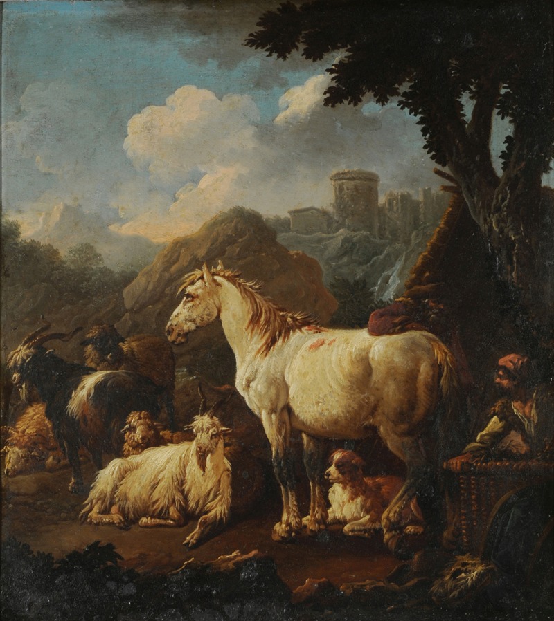 Philipp Peter Roos - Shepherd and animals in a landscape