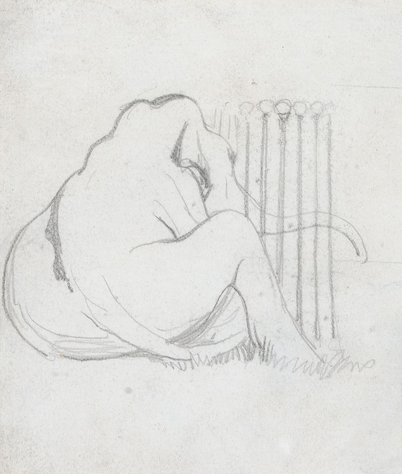 Daniel Maclise - A Baby Elephant sitting by a fence